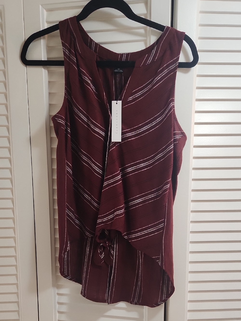 Sanctuary Burgundy Striped Sleeveless Button-Front Top